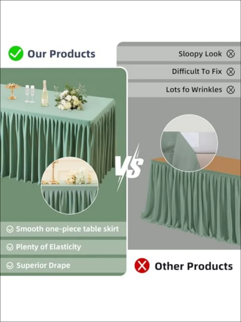 Spandex Tablecloth Fitted Stretch Table Cover with Pleated Ruffle Skirt for